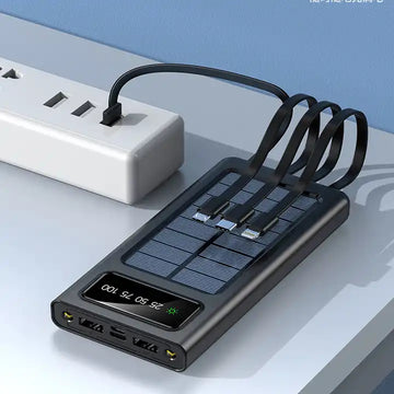 20000mAh Solar Power Bank with Fast Charging and Built-In Cables
