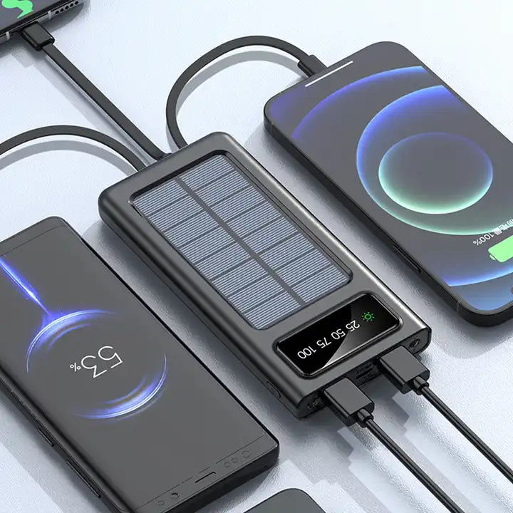 20000mAh Solar Power Bank with Fast Charging and Built-In Cables